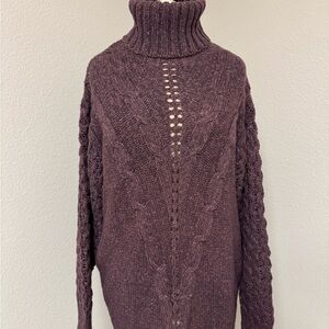 Matilda Jane Chunky Cable Knit Turtleneck Sweater Plum Purple Cozy